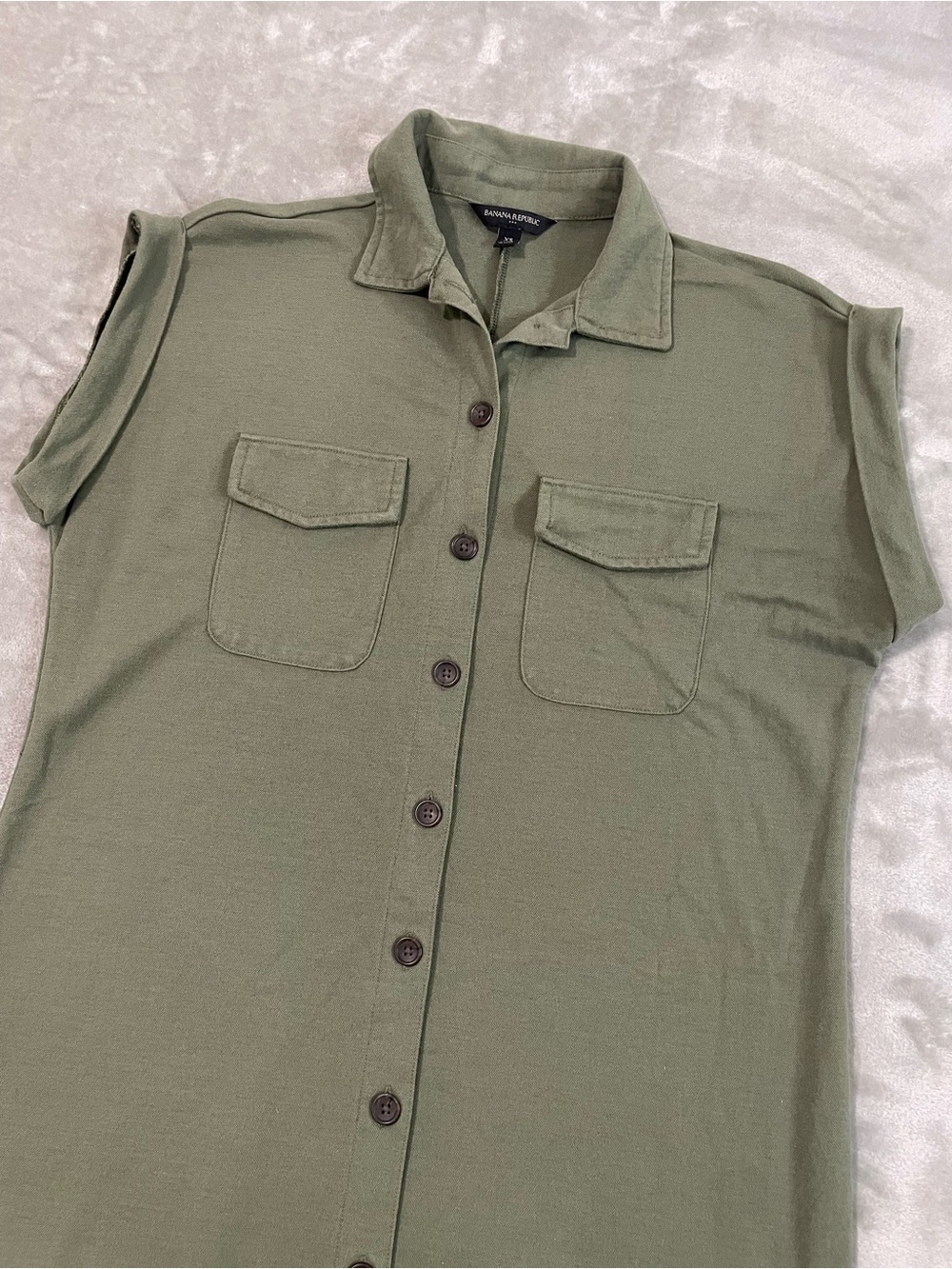 Banana Republic Olive Green Utility Shirt Short Sleeve Midi Dress w/Belt Sz XS - Picture 3 of 8